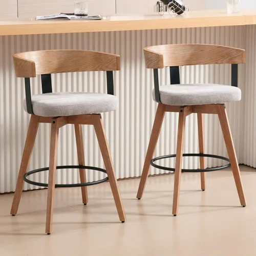 Vista 12 de HEAH-YO Taburete de bar giratorio 1 pieza, taburete de altura de mostrador de 26 pulgadas con respaldo de barril, gris, estilo moderno de mediados