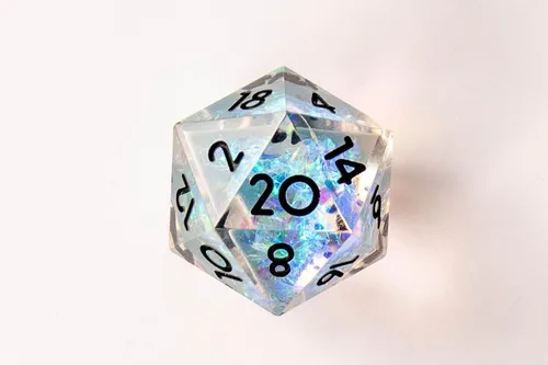 Vista 2 de 1985 Games Juego de dados D&D de borde afilado – Dados poliédricos de resina hechos a mano en caja retro VHS – 7 dados para TTRPG (Bola de Cristal)