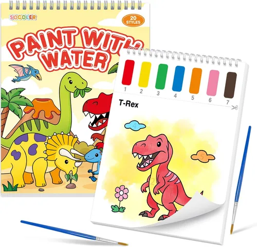 Vista 11 de Libros para colorear con pintura al agua para niños, juegos de papeles de pintura de acuarela sin desorden para niños pequeños, kit de pintura