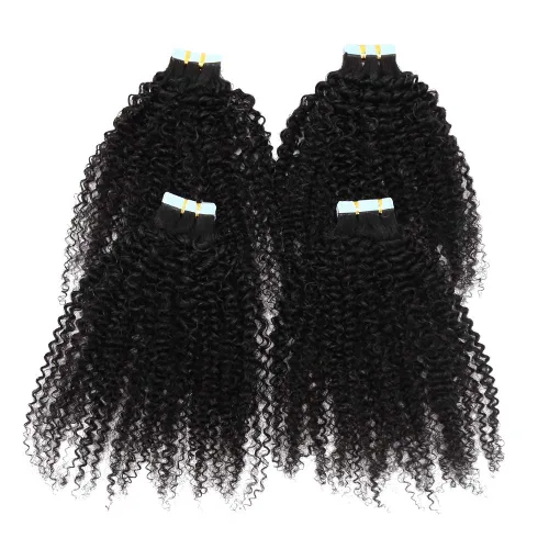 Vista 3 de Extensiones de cabello humano afro rizado tipo afro, extensiones de cabello humano Remy mongol, extensiones de cabello humano de trama de piel