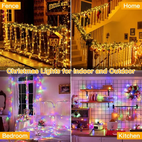 Vista 7 de Ollny Luces de Navidad, 66 pies, 200 luces LED para árbol de Navidad con 11 modos, control remoto, IP44, impermeable, cambio de color, luces