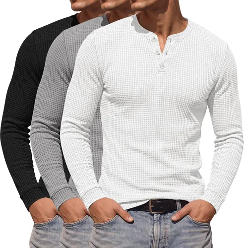 Vista 6 de Paquete de 3 camisas Henley de manga larga para hombre