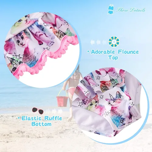 Vista 5 de swimsobo Trajes de baño de dos piezas para niñas, tankini estampado 3D para 3-12 años