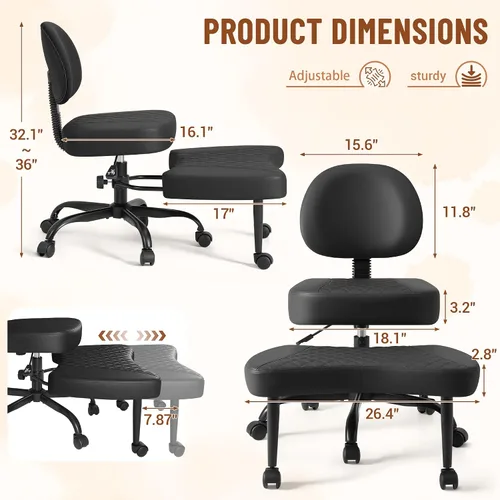 Vista 2 de Homall - Silla de oficina de escritorio ergonómica con patas cruzadas y ruedas, giro de 360° y altura ajustable para meditación y TDAH, silla