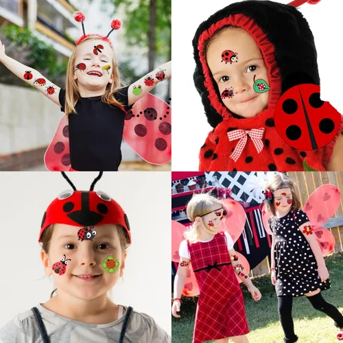 Vista 3 de 96 tatuajes temporales precortados de mariquita para niños, lindos tatuajes de insectos de Lady Beetle, recuerdos de fiesta, decoraciones