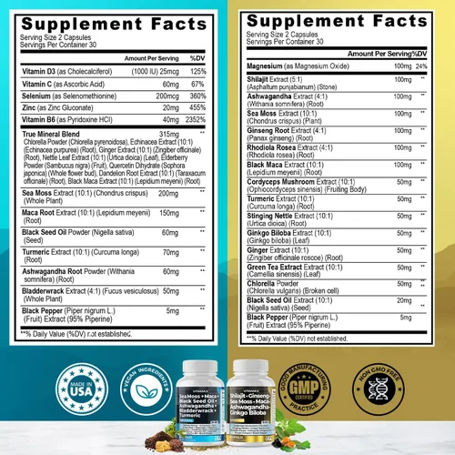Vista 6 de Vitamax Suplemento puro de shilajit del Himalaya, musgo marino, ashwagandha, vejiga, gingko biloba, cápsulas orgánicas y oligoelementos minerales