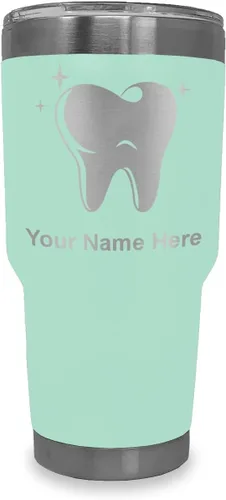 Vista 14 de LaserGram Vaso aislado al vacío de 20 onzas, con diente, grabado personalizado incluido (negro)