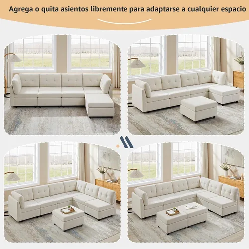 Vista 7 de VANOMi Sectional L-Shaped Sofa for Living Room, Modualr Sofa Couch, Beige