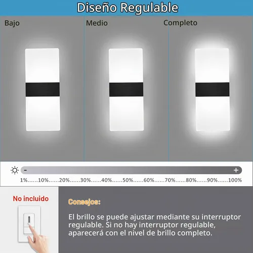 Vista 2 de Lightess Aplique de pared moderno regulable. Lámpara de pared de 12 W en negro, lámpara de pared interior de acrílico para dormitorio, sala