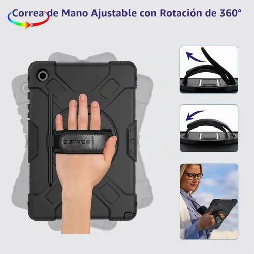 Vista 4 de SUPFIVES Funda para Galaxy Tab A9+/A9 Plus de 11 pulgadas con protector de pantalla, funda militar mejorada para tableta Samsung A9 Plus de 11 Negro