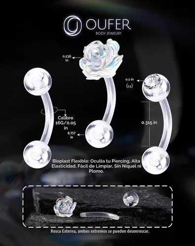 Vista 4 de OUFER 3 piezas de joyería para piercing de rook, piercings de plástico para cirugía, joyería de piercing de cejas transparente, anillos de ceja