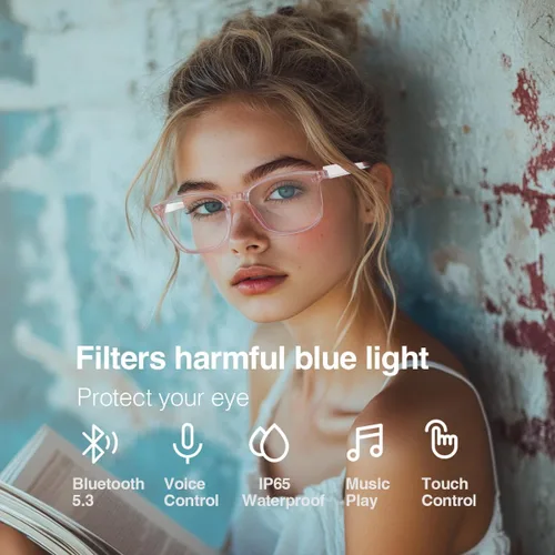 Vista 5 de Lentes inteligentes para mujer, lentes filtrantes de luz azul, tacto inteligente, carga magnética, protección UV400, audio de sonido claro