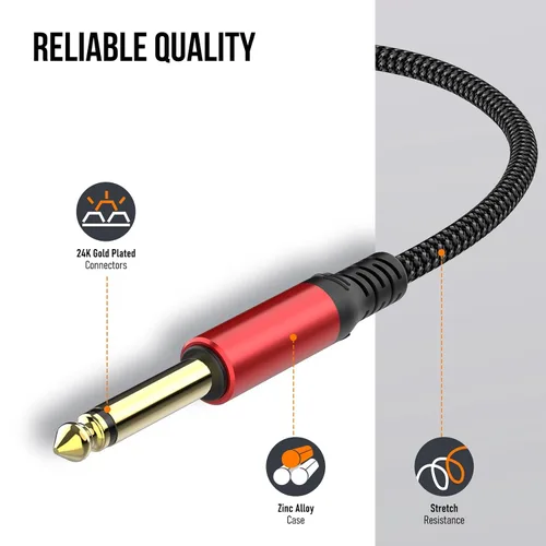 Vista 4 de Adaptador de cable de audio estéreo 1/8 a dual 1/4 TS mono Y Splitter compatible con iPhone, PC, tarjeta de sonido de computadora, mezclador