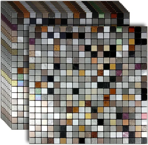 Vista 14 de XUANINY Azulejos Adhesivos de Pared para Cocina, Baño, Chimenea, Mosaico de Aluminio Metálico Autoadhesivo (12"x12") (5, Estampado Amarillo y Verde)
