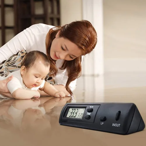 Vista 8 de Termómetro digital para interiores y exteriores con reloj, pantalla de temperatura dual ℃/℉, formato de 12/24 horas, para automóvil, hogar