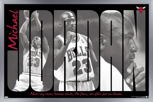 Vista 11 de Trends International Michael Jordan - Póster de pared con texto en inglés "Never Say Never Say Never", 22.4 pulgadas de largo x 14.7 pulgadas