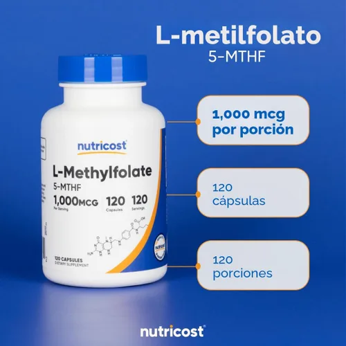 Vista 6 de Nutricost Methylfolato 1000 mcg, 120 cápsulas vegetarianas - Sin gluten, sin OMG