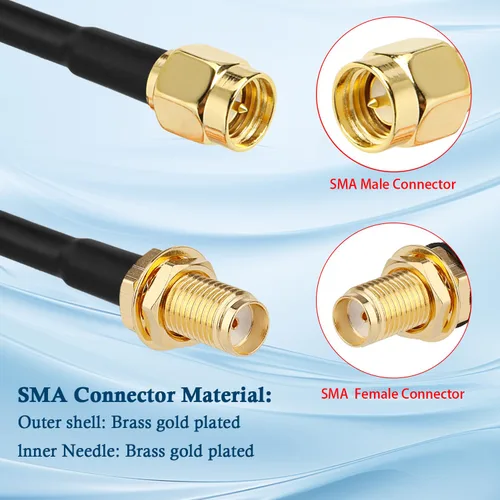 Vista 2 de XRDS -RF Cable SMA de 1 pie, macho SMA a mamparo hembra SMA RG316 SMA Cable de extensión para 4G LTE Router celular SDR USB Dongle receptor