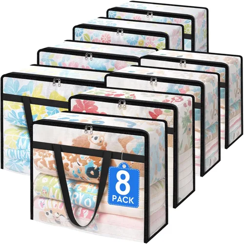 Vista 11 de TasticTotes Paquete de 4 bolsas de almacenamiento transparentes para edredón, ropa y ropa de cama, almacenamiento de mantas de plástico