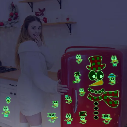Vista 5 de Calcomanías de cara de muñeco de nieve para manualidades, calcomanías de Navidad que brillan en la oscuridad, decoraciones de muñeco de nieve