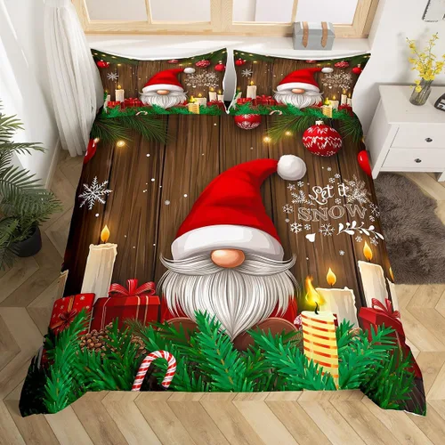 Vista 8 de Erosebridal Juego de ropa de cama de Navidad tamaño individual, bonita funda de edredón enana de Papá Noel de dibujos animados para niños, funda