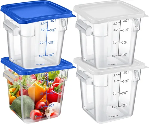 Vista 9 de Maxcheck 4 recipientes de almacenamiento de alimentos de 4 cuartos con tapas, de plástico transparente a granel, contenedores de almacenamiento