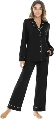 Vista 64 de NACHILA Women's Pajamas Set-Viscose Made from Bamboo, Long Sleeve Sleepwear Top with Pants Comfy Pajama Soft 2 Piece Pjs B-aqua Green