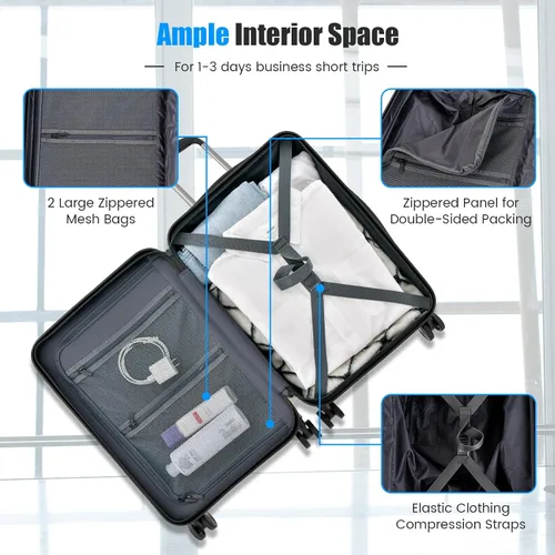 Vista 6 de Goplus Equipaje de mano, maleta rígida de policarbonato de 20 pulgadas con bolsillo frontal, mesa plegable, puerto de carga USB, doble bloqueo TSA