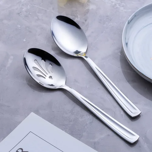 Vista 2 de GoGeiLi Juego de servicio de acero inoxidable, 3 cucharas grandes y 3 cucharas ranuradas, juego de catering de 9.5 pulgadas para fiestas, banquetes