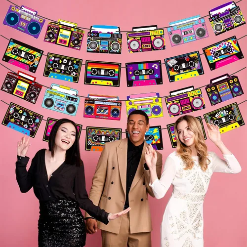 Vista 7 de Cinta de casete para fiestas, decoración de fiesta, 4 unidades de radio, boombox, decoración de fiesta de 1980, decoración de fiesta de hip hop