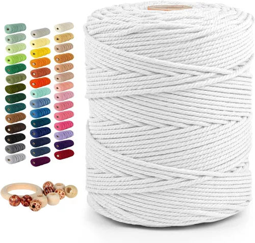 Vista 12 de Munzong - Cuerda de macramé color verde ejército, 5 mm x 109 yardas, cuerda de algodón natural hecha a mano colorida de 100 m, cuerda de macramé