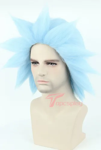 Vista 3 de Topcosplay Pelucas unisex para disfraz de Halloween, color azul, corta, para cosplay, pelucas de fiesta para adultos o niños
