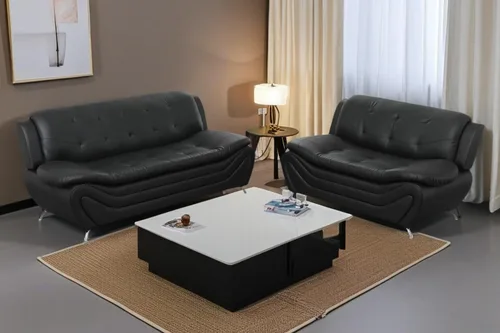 Vista 31 de A Ainehome Moderno juego de muebles de sala de estar de piel sintética, sofá modular de 6 asientos con sofá biplaza y silla (negro)