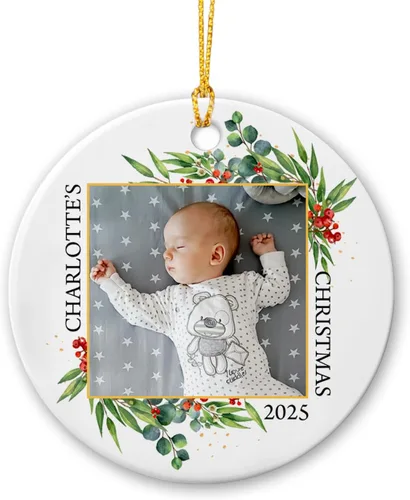Vista 11 de Marco de fotos conmemorativo personalizado para mascotas, adorno de Navidad 2025, Un pedazo de mi corazón vive en el cielo, adorno de cerámica