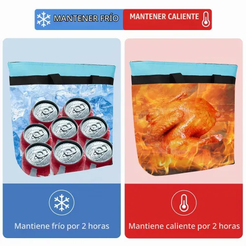Vista 4 de Bolsa tote reutilizable aislada para compras de comestibles para mujeres/hombres, bolsa de entrega de pizza/comida para mantener los alimentos Azul