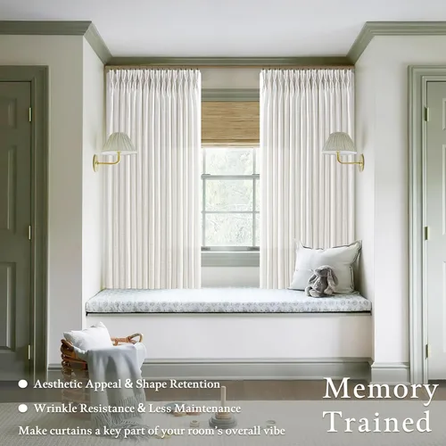 Vista 2 de TWODRAPES Cortinas de Lino Plisadas con Pinza Beige Blancas de 54 Pulgadas de Largo 2 Paneles para Comedor Cocina Dormitorio Plisadas Semi
