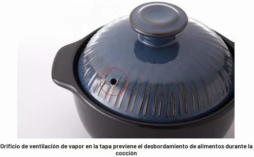 Vista 3 de Kitchen Flower Lucia - Olla caliente de cerámica esmaltada natural (vintage azul, 21.1 fl oz)