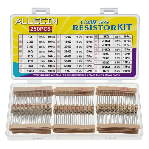 Vista 6 de Kit de resistencias de película de carbono de 5 W de 1 ohmio a 1M Ohm 25 valores Surtido de resistencias de 5 vatios y 5%