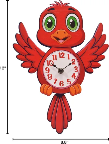 Vista 4 de Mark Feldstein & Associates Cardinal Red Bird - Reloj de pared con diseño de péndulo de cola oscilante, 12 pulgadas
