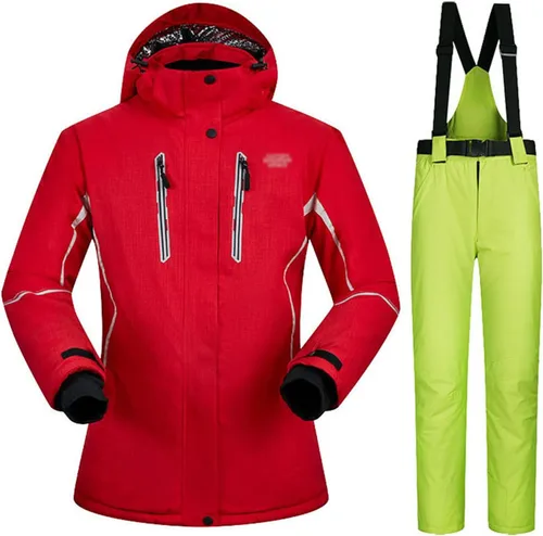 Vista 15 de Conjunto de chaquetas y pantalones de esquí para mujer, invierno al aire libre, talla grande, trajes de esquí cálidos con capucha, trajes de nieve E