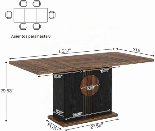 Vista 2 de Tribesigns Mesa de comedor rectangular de 55 pulgadas para 4 a 6 personas, mesa de comedor de madera de granja para cocina, comedor y sala de estar