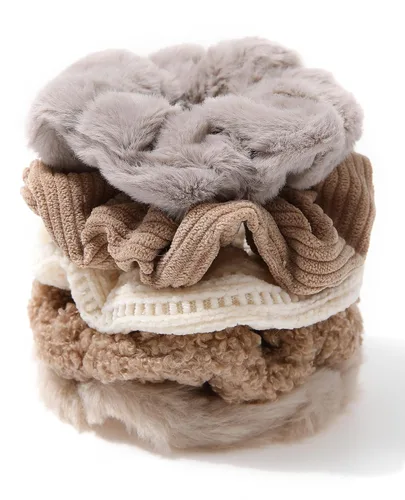 Vista 9 de 5 piezas de coleteros peludos - Coleteros elásticos para el cabello, bandas para el cabello para coleta, accesorios para el cabello para mujeres