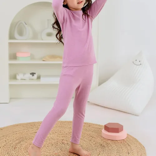 Vista 2 de Zando Conjunto de ropa interior térmica para niñas, capa base para niños pequeños, pantalones largos de invierno suaves para niños pequeños