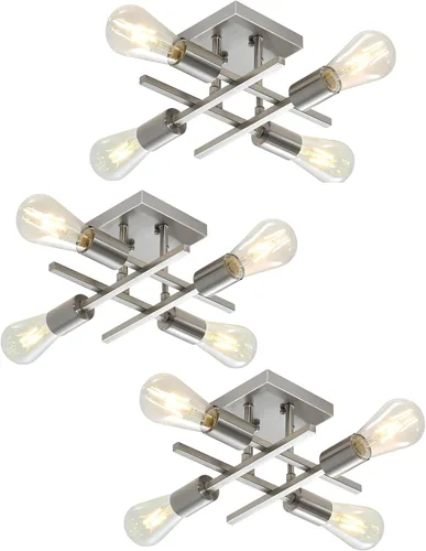 Vista 11 de Lámpara industrial de techo semiempotrada de 4 luces, lámpara de araña negra de granja, moderna lámpara de techo Sputnik con base E26 para cocina