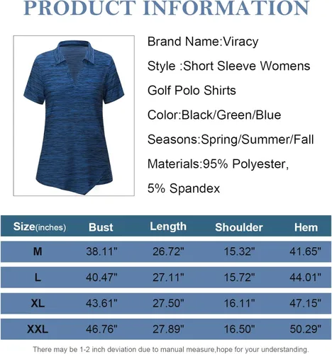 Vista 4 de Viracy Polo de golf con cuello en V para mujer, manga corta, secado rápido, para entrenamiento