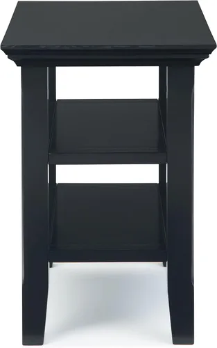 Vista 9 de SIMPLIHOME Acadian Mesa auxiliar estrecha – Mesa auxiliar rectangular de madera maciza de 14 pulgadas de ancho con 2 estantes abiertos en negro