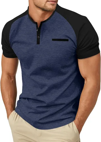 Vista 7 de Sailwind Camisetas casuales de algodón Henley de manga corta con bolsillo para hombre