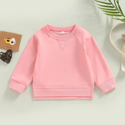 Vista 2 de Sudadera unisex de algodón de color sólido para bebé, camiseta de manga larga con cuello redondo