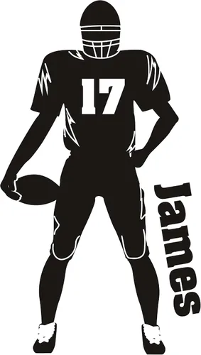 Vista 2 de Calcomanía de pared personalizada para jugador de fútbol con pelota, calcomanía de vinilo deportiva personalizada con tu propio nombre y número