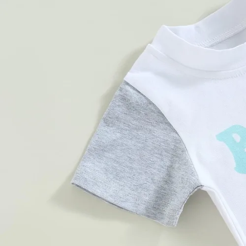 Vista 2 de CIYCUIT Conjunto de ropa de verano para bebé niño, camisa y pantalones cortos con estampado de letras